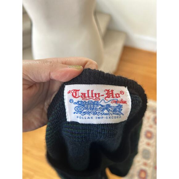 Vintage Tally Ho Green Black Blackwatch Plaid Tartan Button Cardigan - Picture 5 of 6